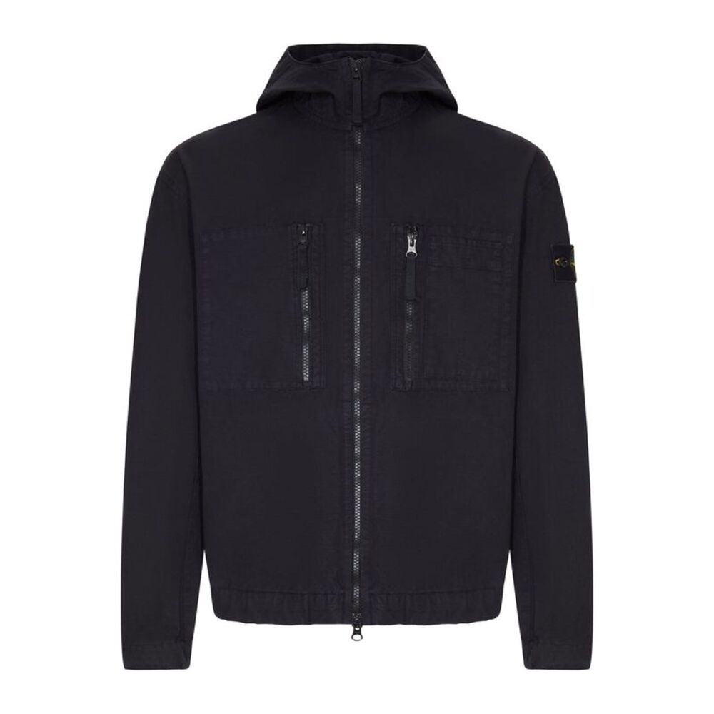 Stone Island Men Cotton Overshirt With Hood And Stone Island Badge